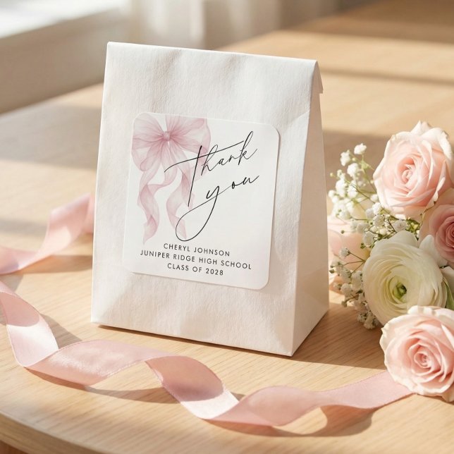 Adesivo Quadrado Pink Bow Graduation Thank You (Criador carregado)
