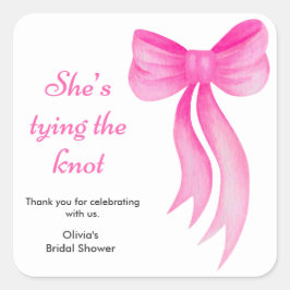 Adesivo Quadrado Pink Bow She's Tying the Knot Bridal Shower  