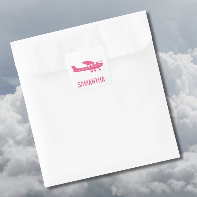 Adesivo Quadrado Pink Cessna Airplane Girly Chic Fun Custom (Criador carregado)
