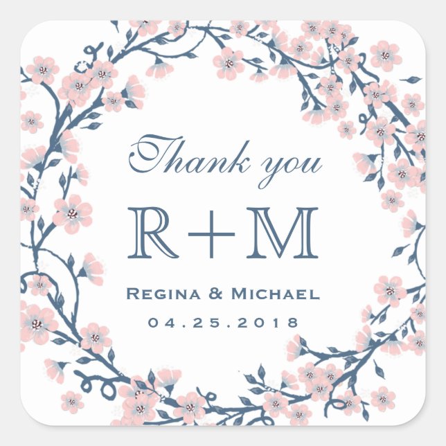 Adesivo Quadrado Pink Cherry Blossom Flower Flower Wedor Sticker (Frente)