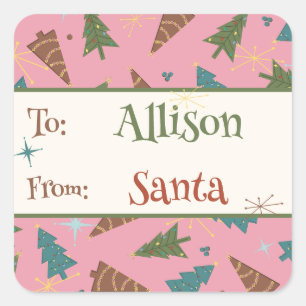 Adesivo Quadrado Pink Christmas Gift Sticker from Papais noeis