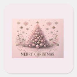 Adesivo Quadrado Pink Christmas Tree Merry Christmas