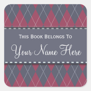 Adesivo Quadrado Pink & Cinza Argyle Name Book Sticker