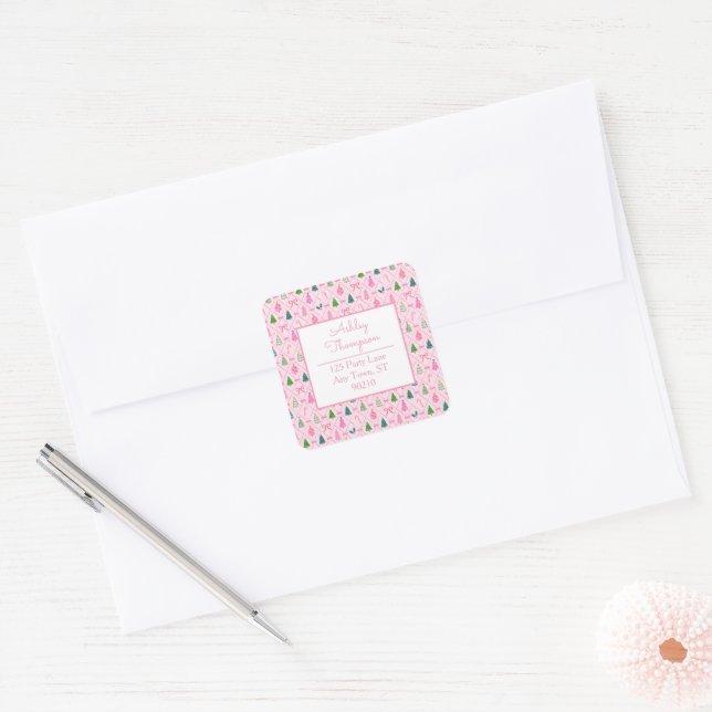 Adesivo Quadrado Pink Coquette Christmas (Envelope)