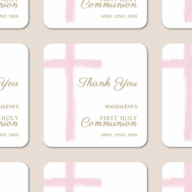 Adesivo Quadrado Pink Cross Thank You First Holy Communion (Criador carregado)