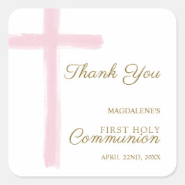 Adesivo Quadrado Pink Cross Thank You First Holy Communion