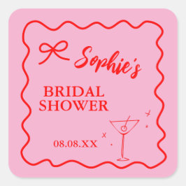 Adesivo Quadrado Pink e vermelho Martini de Chá de Panela Retro com