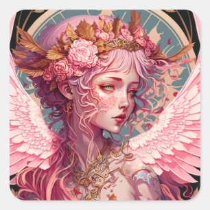 Adesivo Quadrado Pink Fairy Angel Fantasy Art