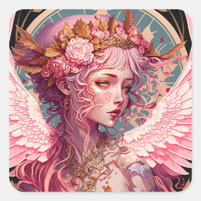Adesivo Quadrado Pink Fairy Angel Fantasy Art (Frente)