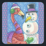Adesivo Quadrado PINK FLAMINGO SNOWMAN, CHRISTMAS STICKERS Square<br><div class="desc">ESTILO DE SNOWMAN FLAMINGO. Folha de adoração de NATAL, quadrada *Personalizar, bordas azuis/cor-de-rosa... Procure Itens Correspondentes Susan Brack Design</div>