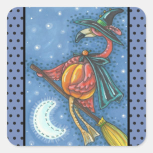 Adesivo Quadrado PINK FLAMINGO WITCH, HALLOWEEN STICKERS Sheet Squ.