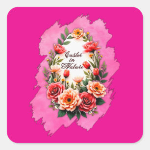 Adesivo Quadrado Pink Floral Easter Egg – Spring Art - Autocolante