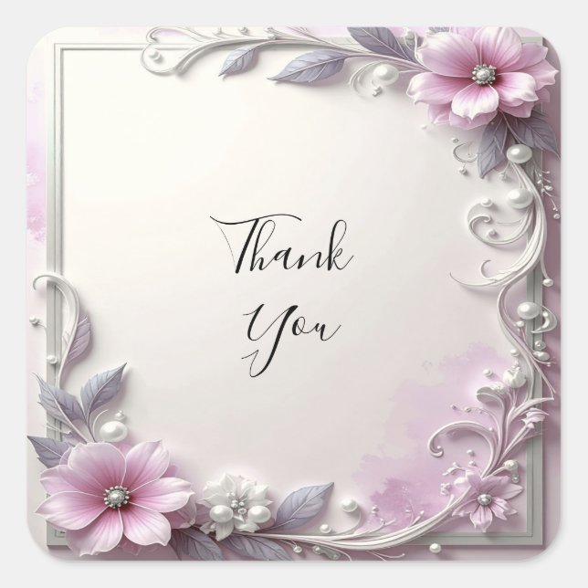 Adesivo Quadrado Pink Floral Frame Sticker (Frente)