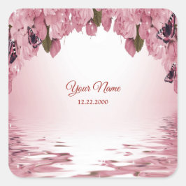 Adesivo Quadrado Pink Floral Nature Butterfly Outdoor Wedding Party