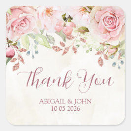 Adesivo Quadrado Pink Floral Thank You Spring Wedding Favor Tag