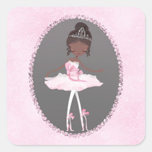 Adesivo Quadrado Pink Grey Couture Balé Étnico Festa de Aniversário