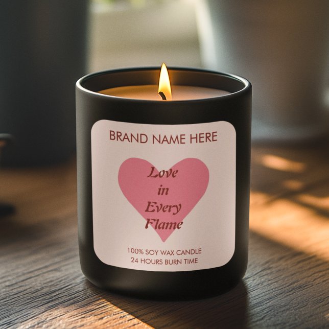 Adesivo Quadrado Pink Heart Valentine's Day Candle Labels  (Criador carregado)