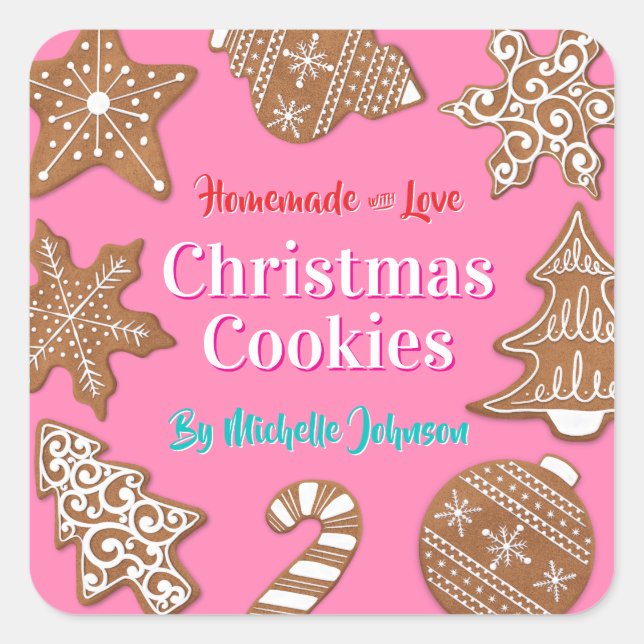 Adesivo Quadrado Pink Homemade Christmas Cookies (Frente)