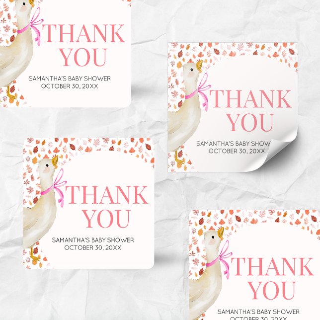 Adesivo Quadrado Pink Little Silly Goose Baby Shower (Little Silly Goose Baby Shower Square Sticker)