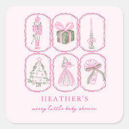 Adesivo Quadrado Pink Nutcracker A Merry Little Baby Shower