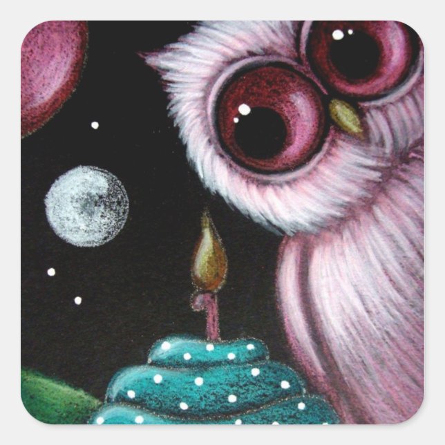 ADESIVO QUADRADO PINK OWL SEU CUPCAKE DE ANIVERSÁRIO (Frente)