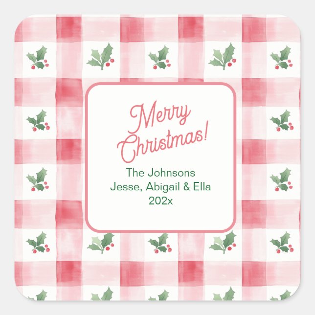 Adesivo Quadrado Pink Red Green Retro Patterno Natal (Frente)