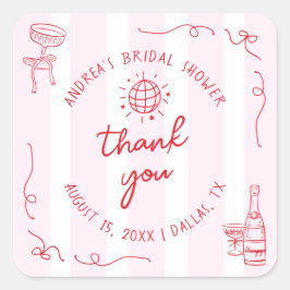 Adesivo Quadrado Pink & Red Hand Drawn Bridal Shower Thank You