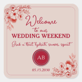 Adesivo Quadrado Pink Red Wedding Weekend Welcome