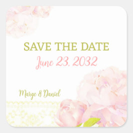 Adesivo Quadrado Pink Romance Peony Wedding Save the Date