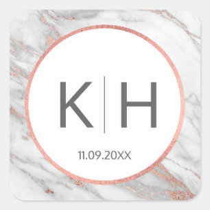 Adesivo Quadrado PINK ROSE Gold FOIL Marble Weding Monogramas