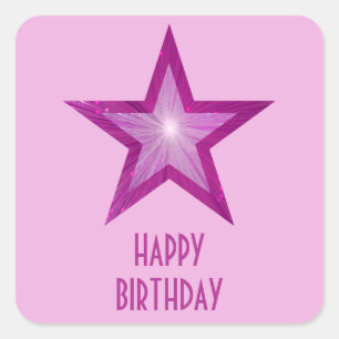 Adesivo Quadrado Pink Star 'Happy Birthday', rosa pálido