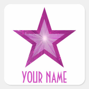 Adesivo Quadrado Pink Star 'Your Name', branco