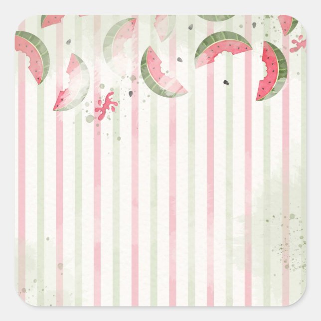 Adesivo Quadrado Pink Striped Watermelon First Birthday Party Invit (Frente)