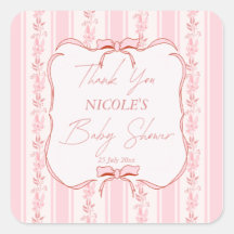 Pink stripes retro bow border baby shower favor