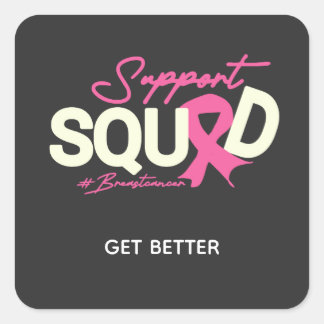 Adesivo Quadrado Pink Support Squad Breast Cancer Awareness Warrior