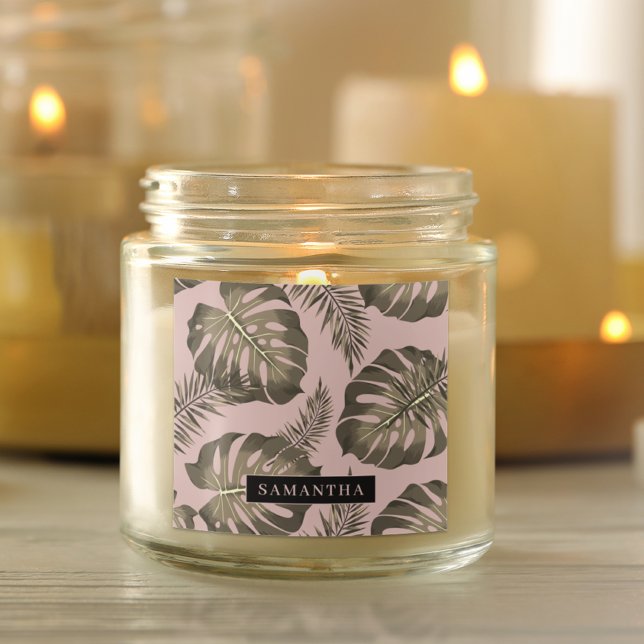 Adesivo Quadrado Pink Tropical e Palm Dourado deixa padrão e nome (Criador carregado)