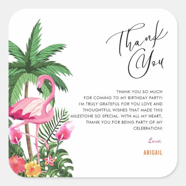 Adesivo Quadrado Pink Tropical Hawaiian Adult 25th Birthday Napkins (Frente)