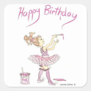 Adesivo Quadrado Pink Tutu Birthday Sticker
