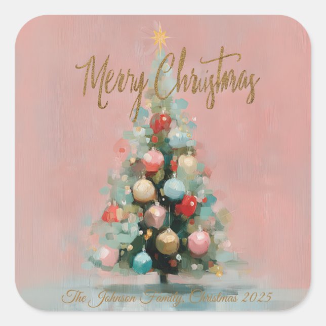 Adesivo Quadrado Pink Velvet Christmas Tree Foil Holiday Postcard (Frente)
