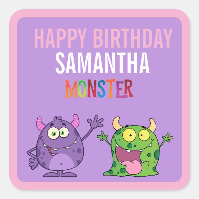 Adesivo Quadrado Pink violet monster Fun kids  (Frente)