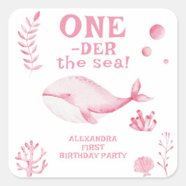 Adesivo Quadrado Pink Whale Oneder The Sea 1st Birthday 