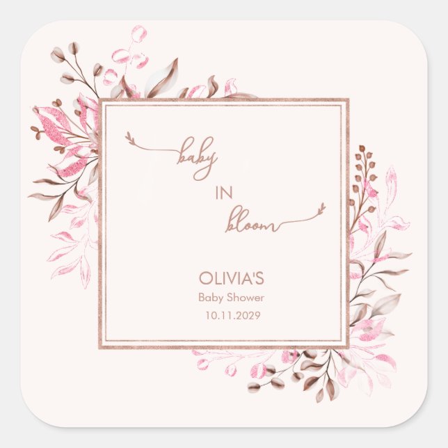 Adesivo Quadrado Pink Wildflower Baby in Bloom Thank You  (Frente)