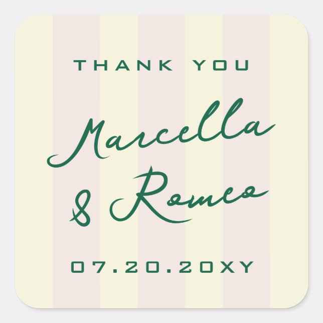Adesivo Quadrado Pink Yellow Vertical Stripes Modern Thank You (Frente)