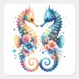 Adesivo Quadrado Pinky, Azul e Dourado Cavalinho Marinho Costeiro P