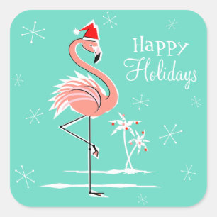 Adesivo Quadrado Pintel de Natal Flamingo Happy Holidays