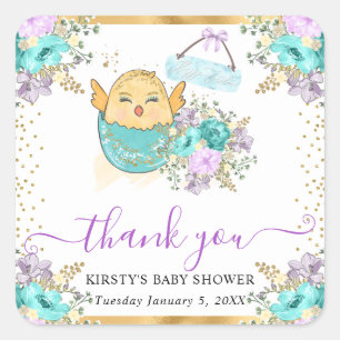 Adesivo Quadrado Pintinho Floral e Chá de fraldas de Ovos de Cinto 