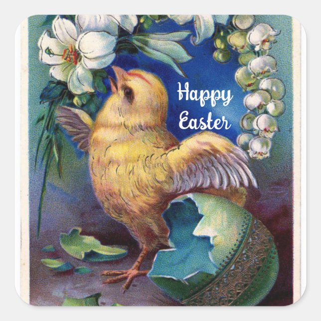 Adesivo Quadrado Pintinho Vintage Com Vinheta Flores (Frente)