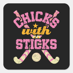 Adesivo Quadrado Pintinhos com Sticks Field Hockey Women