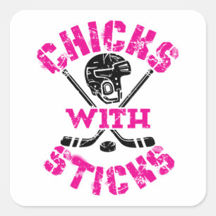 Adesivo Quadrado Pintinhos com Sticks Hockey Girls