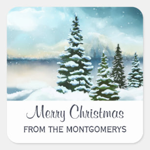 Adesivo Quadrado Pintor Cênico Winter Wonderland Watercolor